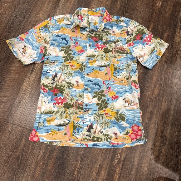 Disney Hawaiian Men's Button Up Short Sleeve Collared Shirt Pluto Daisy Medium - Picture 1 of 12